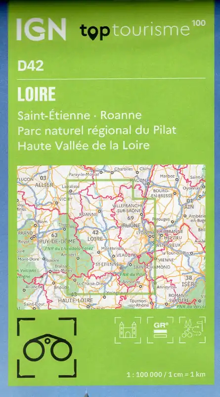 TCD-42 Loire, St-Etienne, Roanne | overzichtskaart / fietskaart 1:100.000 Korting