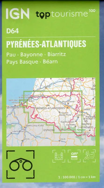 TCD-64 Pyrénées-Atlantiques, Pau | overzichtskaart / fietskaart 1:100.000 Op = Op