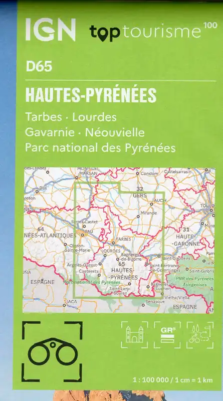 Gratis Retour TCD-65 Hautes-Pyrénées | overzichtskaart / fietskaart 1:100.000