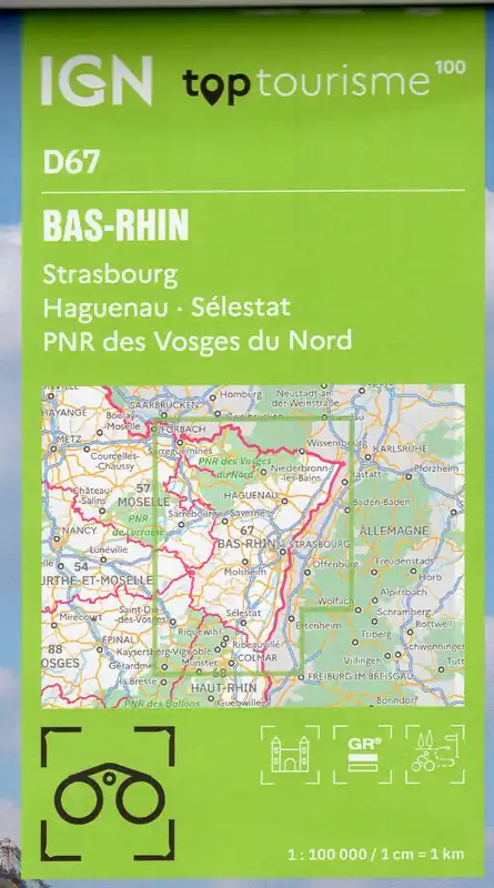 Lage Kosten TCD-67 Bas-Rhin, Strasbourg | overzichtskaart / fietskaart 1:100.000