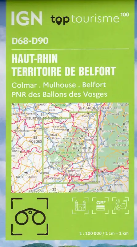 TCD-68 Haut-Rhin, Territoire de Belfort | overzichtskaart / fietskaart 1:100.000 Tijdelijk Beschikbaar
