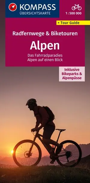 KP-2564 overzichtskaart Alpen Langeafstandsfietsroutes 1:300.000 Voordeelprijs