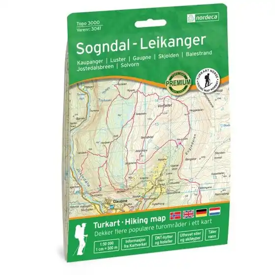 NO-3041 Sogndal - Leikanger | topografische wandelkaart 1:50.000 Merkproduct