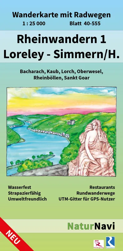 Shop Nu NaturNavi 40-555 wandelkaart Rheinwandern 1 (Loreley - Simmern) 1:25.000