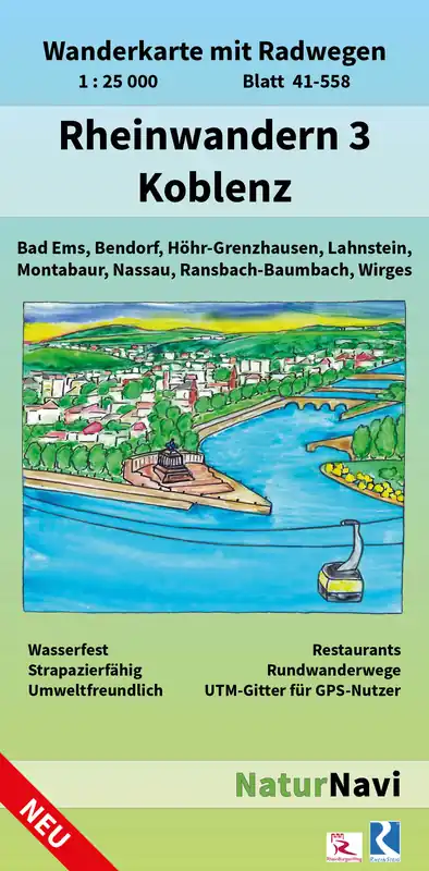 NaturNavi 41-558 wandelkaart Rheinwandern 3 (Koblenz) 1:25.000 Finale Uitverkoop