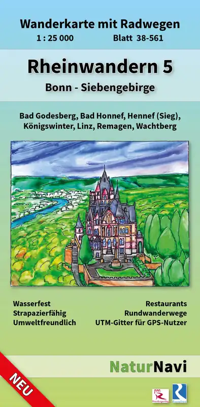 NaturNavi 38-561 wandelkaart Rheinwandern 5 (Bonn, Siebengebirge) 1:25.000 Betrouwbaar