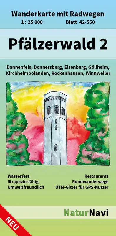 Exclusieve Aanbieding NaturNavi 42-550 wandelkaart Pfälzerwald 2 (Donnersberg) 1:25.000