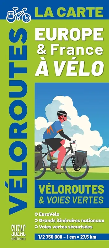 Fietskaart L'Europe à vélo | overzichtskaart fietsroutes Europa Beperkte Voorraad