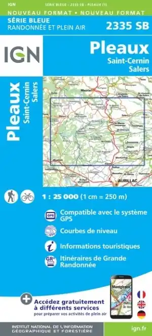 Betrouwbaar SB-2335 Pleaux, St.Cernin, Salers | wandelkaart 1:25.000