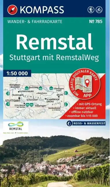 Kompass wandelkaart KP-785 Remstal, Stuttgart, mit RemstalWeg Dagaanbieding