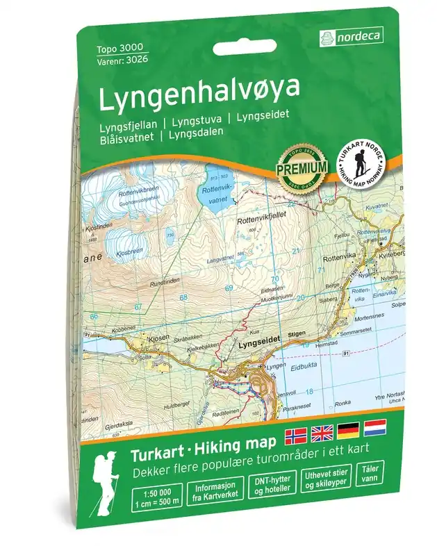 NO-3026 Lyngenhalvoya | topografische wandelkaart 1:50.000 Favoriet