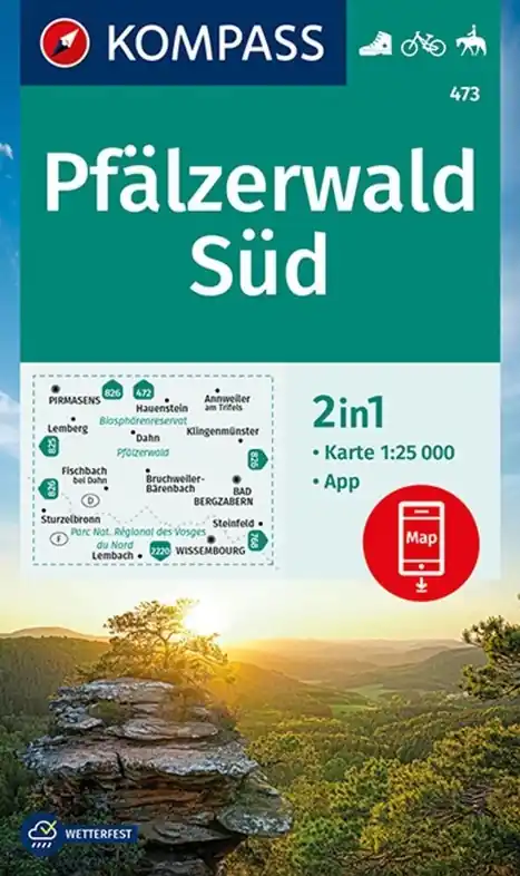 Kompass wandelkaart KP-473 Pfalz Naturpark Pfälzerwald Süd 1:25.000 Rechtstreeks Van De Fabrikant
