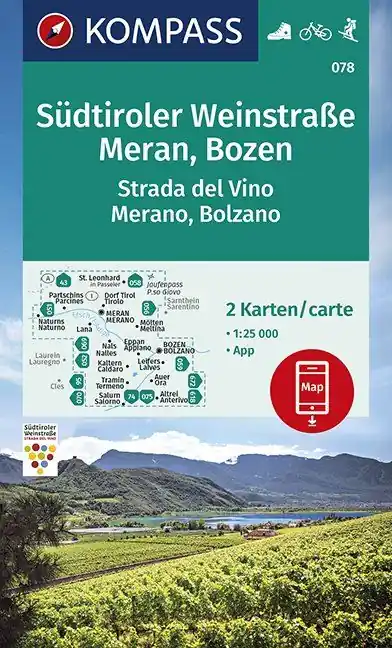 Kompass wandelkaart KP-078 Südtiroler Weinstrasse Merano Bolzano 1:25.000 Fabrieksprijs