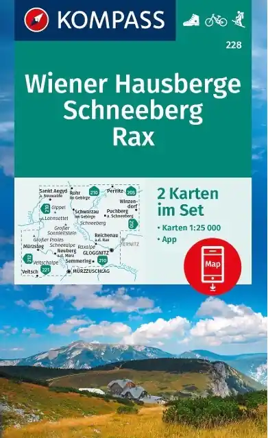 Nieuw Kompass wandelkaart KP-228 Wiener Hausberge, set van 2 wandelkaarten 1:25.000