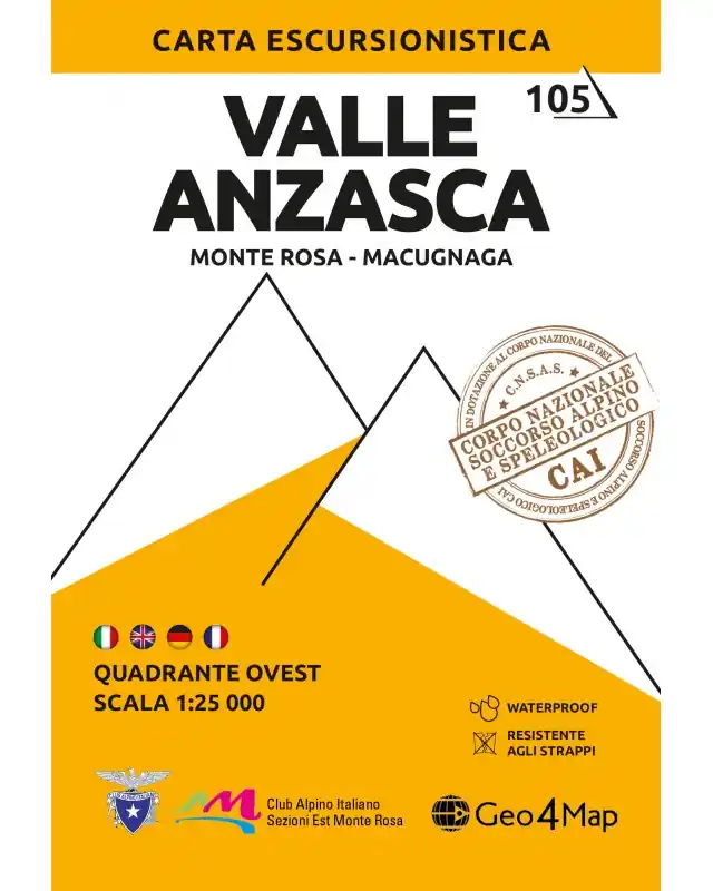 Tijdelijk Beschikbaar G4M-105 Valle Anzasca | wandelkaart 1:25.000