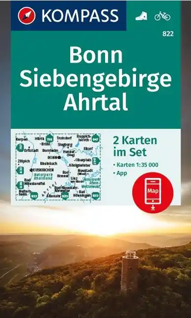Uitverkoop Kompass wandelkaart KP-822 Bonn, Siebengebirge, Ahrtal | set van 2 wandelkaarten
