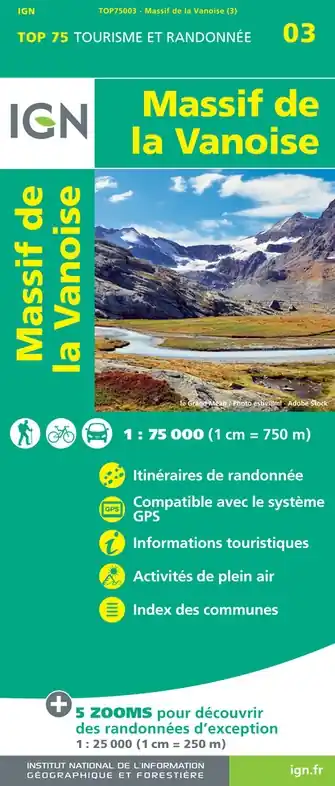 Lage Kosten TSQ-03 Massif de la Vanoise | IGN overzichts- en wandelkaart