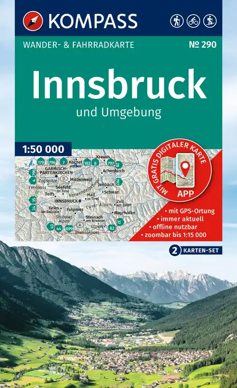 Gecertificeerd Kompass wandelkaart KP-290 Innsbruck und Umgebung