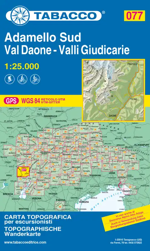 TAB-077 Adamello Sud | Tabacco wandelkaart Laatste Versie