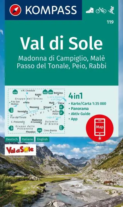 Kompass wandelkaart KP-119 Val di Sole, Madonna di Campiglio 1:35.000 Actieprijs