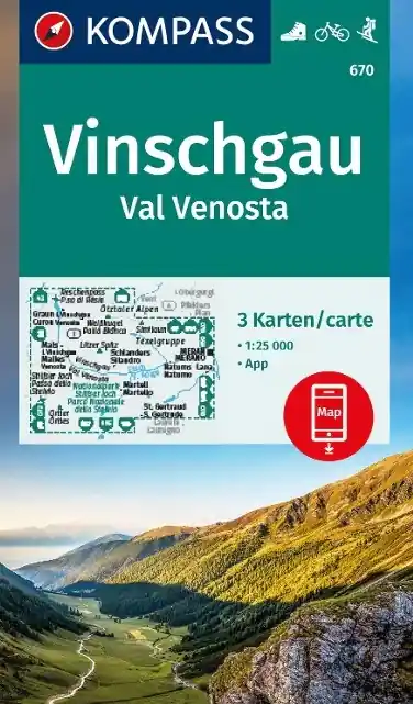 Kompass wandelkaart KP-670 Vinschgau, Val Venosta | 3 kaarten 1:25.000 Hoge Kwaliteit
