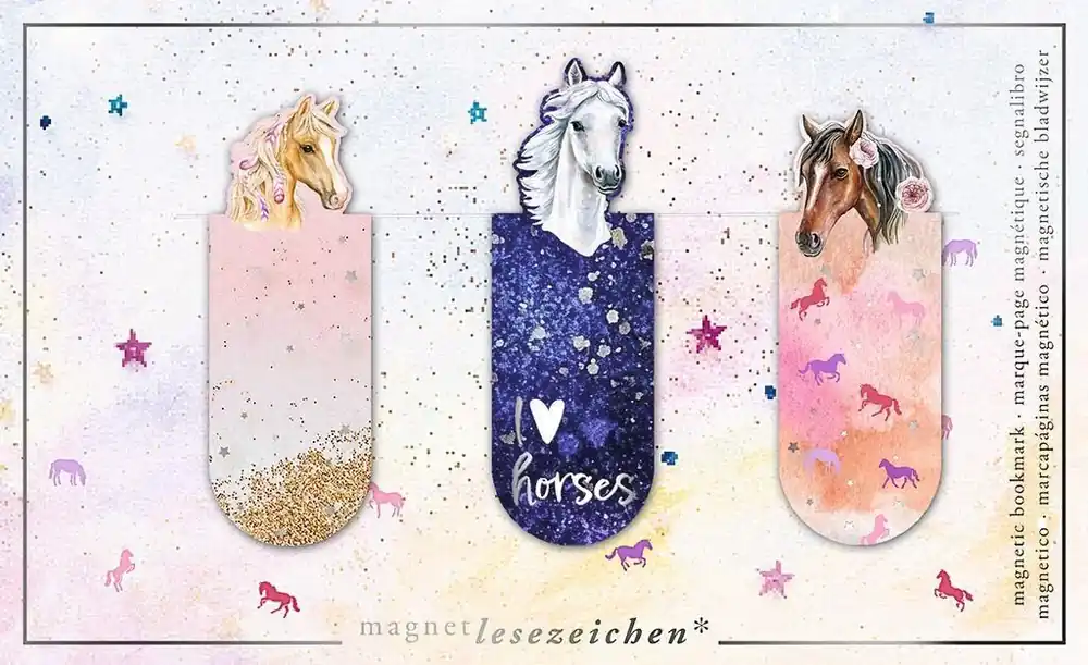 Magnetische boekenlegger Lovely Horses – set van 3 met paardenontwerpen Beperkte Voorraad