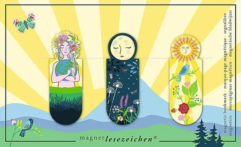 Gecertificeerd Magnetische boekenlegger Ray of Light – set van 3 vrolijke zon- en maandesigns