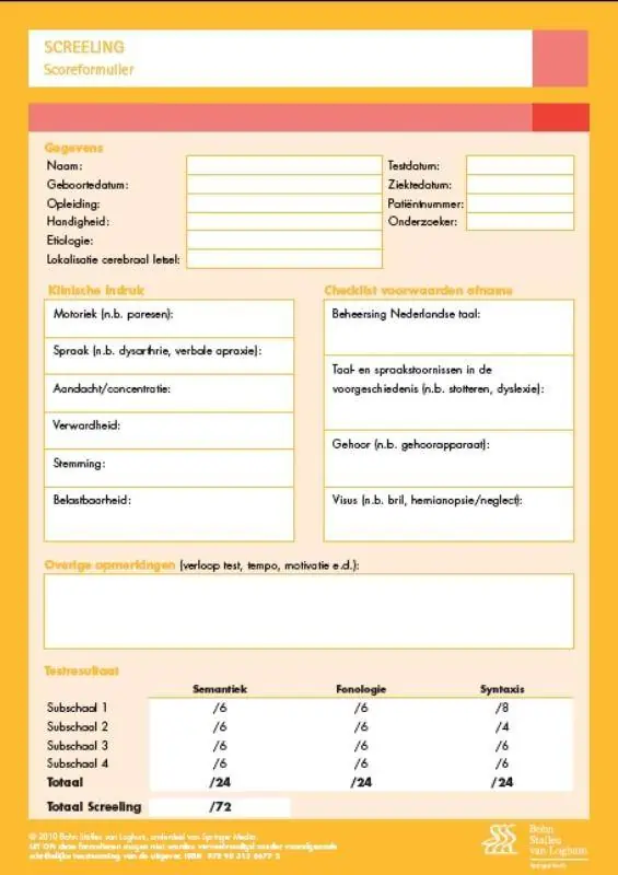 Screeling (ScreeLing) - scoreformulieren / Druk 1 Gereduceerde Prijs