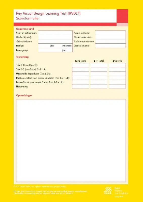 Rey Visual Design Learning Test (RVDLT) - scoreformulieren / Druk 1 Koopje