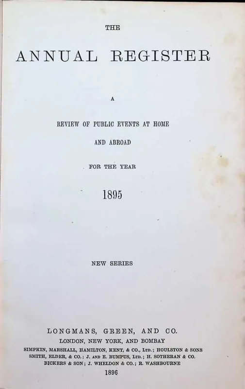 Alleen Vandaag The Annual Register : a review of public events at home and abroad for the year 1895. New series - Collectif