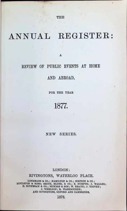 Snelle Levering The Annual Register : a review of public events at home and abroad for the year 1877. New series - Collectif