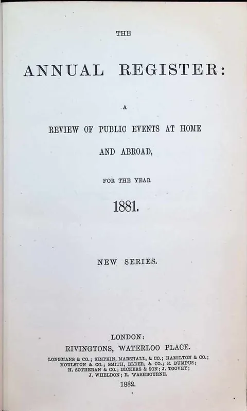 The Annual Register : a review of public events at home and abroad for the year 1881. New series - Collectif Op = Op