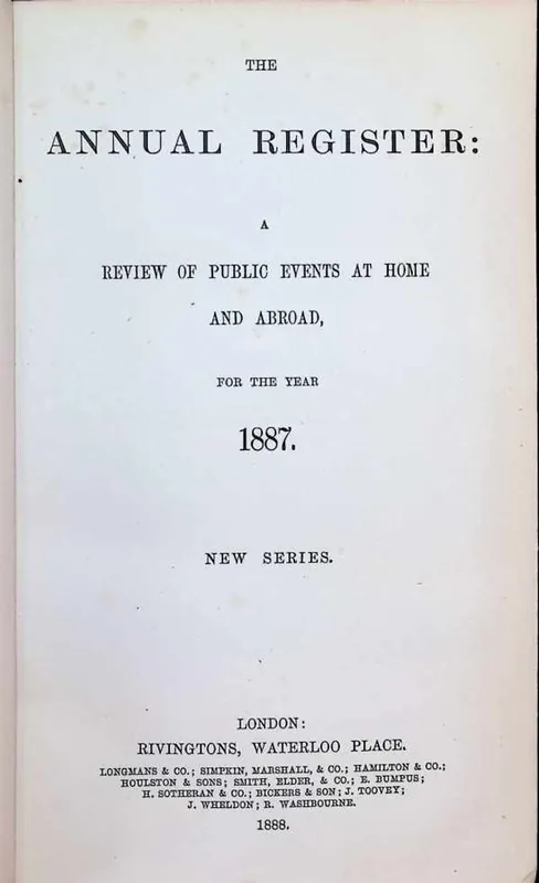 Gecertificeerd The Annual Register : a review of public events at home and abroad for the year 1887. New series - Collectif