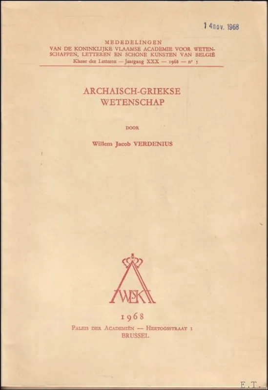 Archaisch- Griekse wetenschap - Willem Jacob Verdenius Must-Have