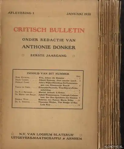 Alleen Vandaag Critisch Bulletin: Eerste jaargang 1930 (12 afleveringen) - Donker, Anthonie (onder redactie van)