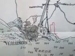 Kaart van Vlissingen 1919, de rede, de mond van de Schelde, de zuidhoek van Walcheren en de uitbreiding van de haven - Nvt Favoriet