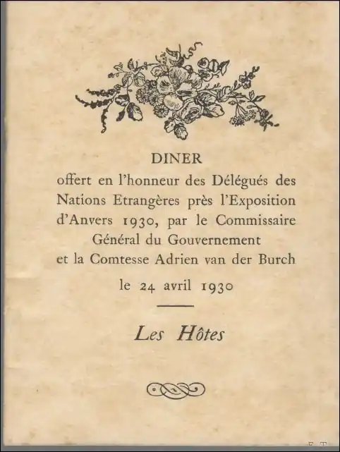 Diner offert en l'honneur des d l gu s des nations trang res pr s l'exposition d'Anvers, 1930, par le commissaire g n ral du gouvernement et la comtesse Adrien van der Burch, le 24 avril 1930: les h tes - Expo 1930 Snelle Levering